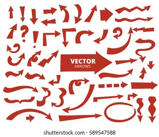 Set of cartoon arrows. Hand drawn design elements isolated on white, vector illustration. 