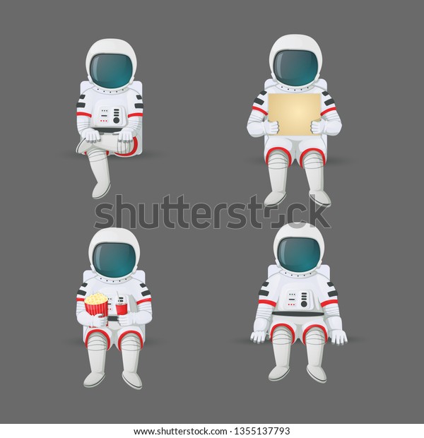 Set Cartoon Astronauts Sitting Various Positions Stock Vector (Royalty