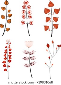 Set of cartoon autumn flowers isolated on white. Vector