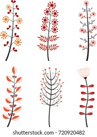 Set of cartoon autumn flowers isolated on white. Vector
