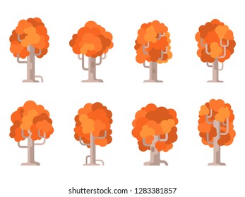 Set of cartoon autumn trees. Flat design vector illustration