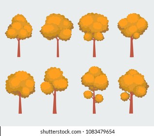 Set of cartoon autumn trees. Vector illustration collection