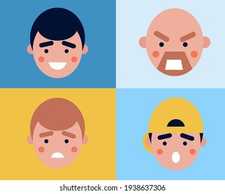 Juego de caricaturas con la cara de avatar. Estilo vectorial de dibujos animados para su diseño 