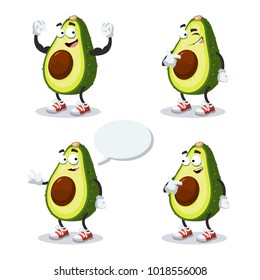 set of cartoon avocado mascot on white background