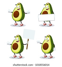 set of cartoon avocado mascot on white background