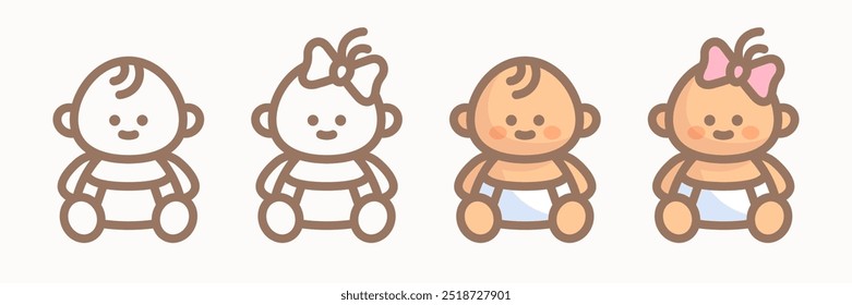 Set of cartoon baby boy and baby girl icon isolated on background. Infant, newborn, kid vector symbol. Children pictogram. Baby shower card, logotype, web design element