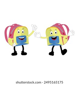 A set of cartoon backpack mascots with different expressions and poses. Perfect for educational materials, promotional graphics, and children’s content.