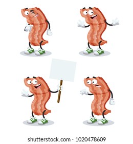 set of cartoon bacon mascot on white background