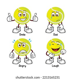 Juego de personajes de la pelota de dibujos animados, emoticono de tenisbol lindo