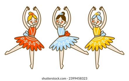 Set of cartoon ballet girls characters isolated on white for Your design