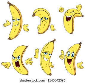 Set of a cartoon banana character making various gestures and expressions