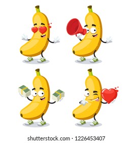 set of cartoon banana character mascot on white background