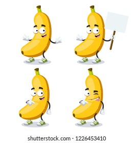 set of cartoon banana character mascot on white background