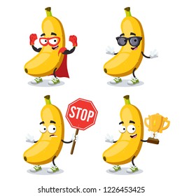set of cartoon banana character mascot on white background