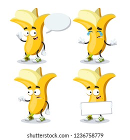set of cartoon banana character mascot on white background