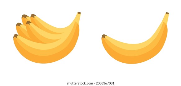 Set of cartoon banana drawings: single and bunch.