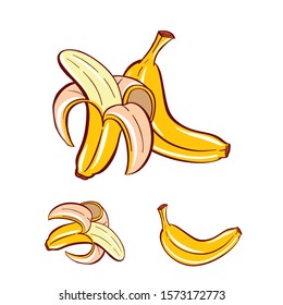 Set of cartoon banana drawings. Vector clip art illustration.