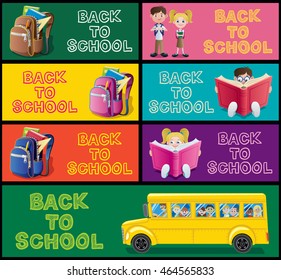 Set of cartoon banners for school and education. 