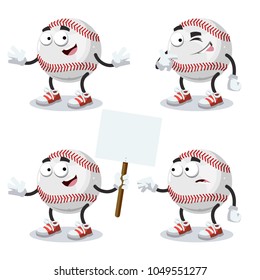 set of cartoon baseball ball mascot on white background