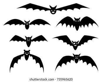 Set of cartoon bats on white background