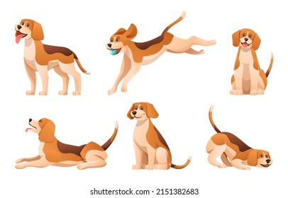 Juego de dibujos animados de perro de barbas en varias poses