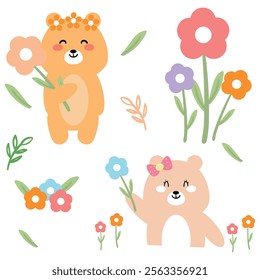 Set of cartoon bear cute element sticker. for kids sticker, cute doodle collection