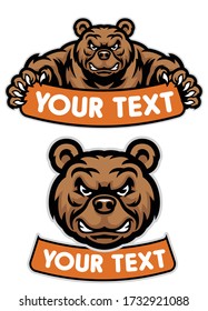 set of cartoon bear mascot hold the banner
