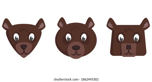 Set of cartoon bears. Different shapes of animal faces.
