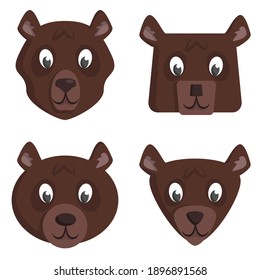 Set of cartoon bears. Different shapes of animal heads.