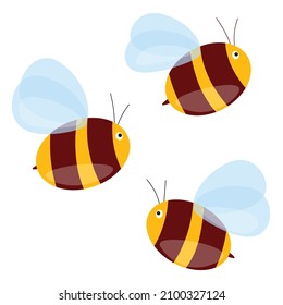 Set of cartoon bee mascot. A small bees flying. Wasp collection. Vector characters. Incest icon. Template design for invitation, cards. Doodle style
