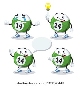 set of cartoon billiard ball character mascot on white background