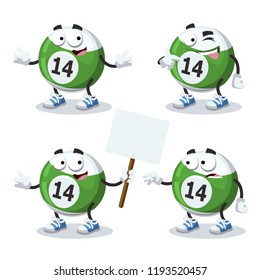 set of cartoon billiard ball character mascot on white background