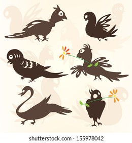 set of cartoon birds