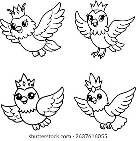 set of cartoon birds line art