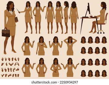 Set of cartoon black, african businesswomen character vector design