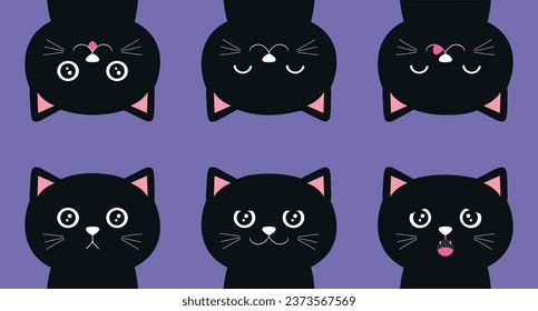 Conjunto de dibujos animados de gatos negros con diferentes emociones. Ilustración del vector