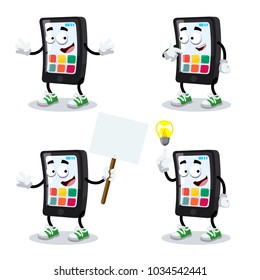 set of cartoon black smartphones mascot on white background