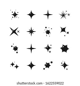 Set of cartoon black sparkles. Collection of star sparkles symbol. Vector illustration.