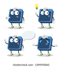 set of cartoon blue bathroom floor scales character mascot on white background