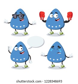 set of cartoon blue guitar plectrum with stars character mascot on white background