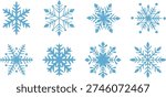 Set of Cartoon Blue Winter Snowflake Illustration for Christmas and Snow Decoration