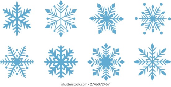 Set of Cartoon Blue Winter Snowflake Illustration for Christmas and Snow Decoration