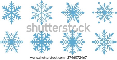 Set of Cartoon Blue Winter Snowflake Illustration for Christmas and Snow Decoration
