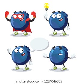 set of cartoon blueberry character mascot on white background