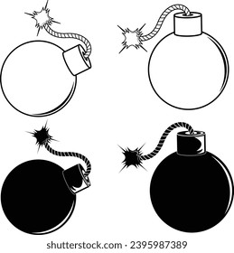 Set of cartoon bomb vector. Bomb silhouettes