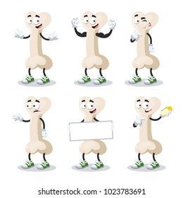set of cartoon bones mascot on white background