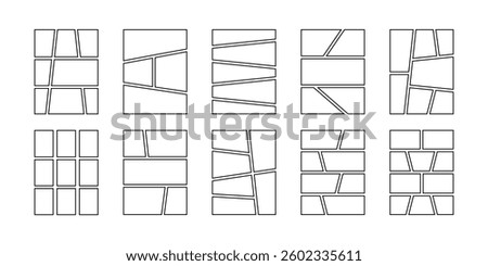 Set of cartoon book page templates. Anime comic page panels isolated on white background. Grids for manga storyboards. Layouts for photo collages, magazines or posters. Vector graphic illustration.