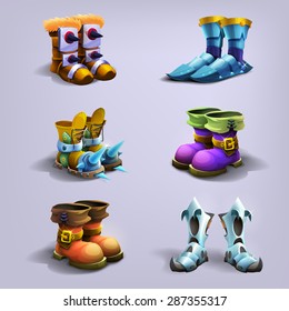 Set of cartoon boots. Vector illustration.