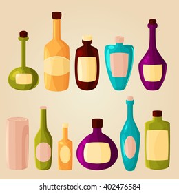 Set of cartoon bottles and potions.