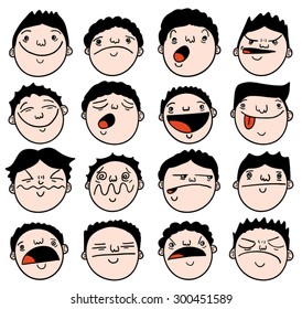 Set of cartoon boy faces with different expressions